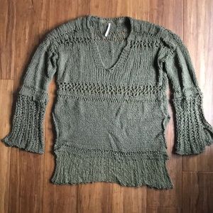 FREE PEOPLE olive green open knit sweater XS